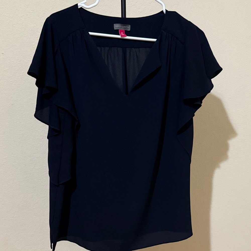 Vince Camuto Navy Ruffle Sleeve Blouse